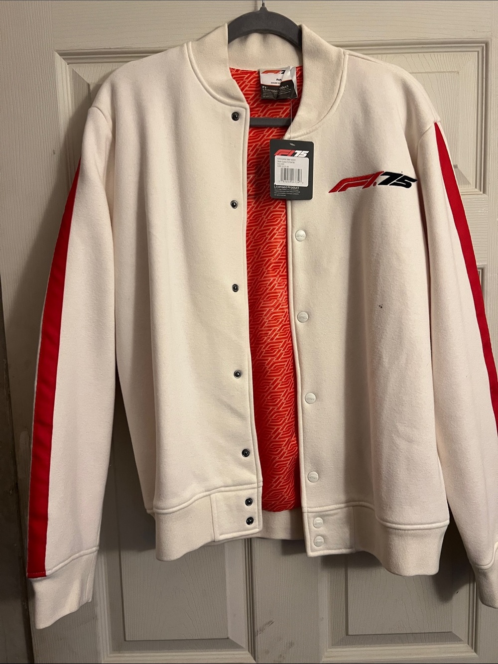 F1 75 Men's White & Red Bomber Jacket